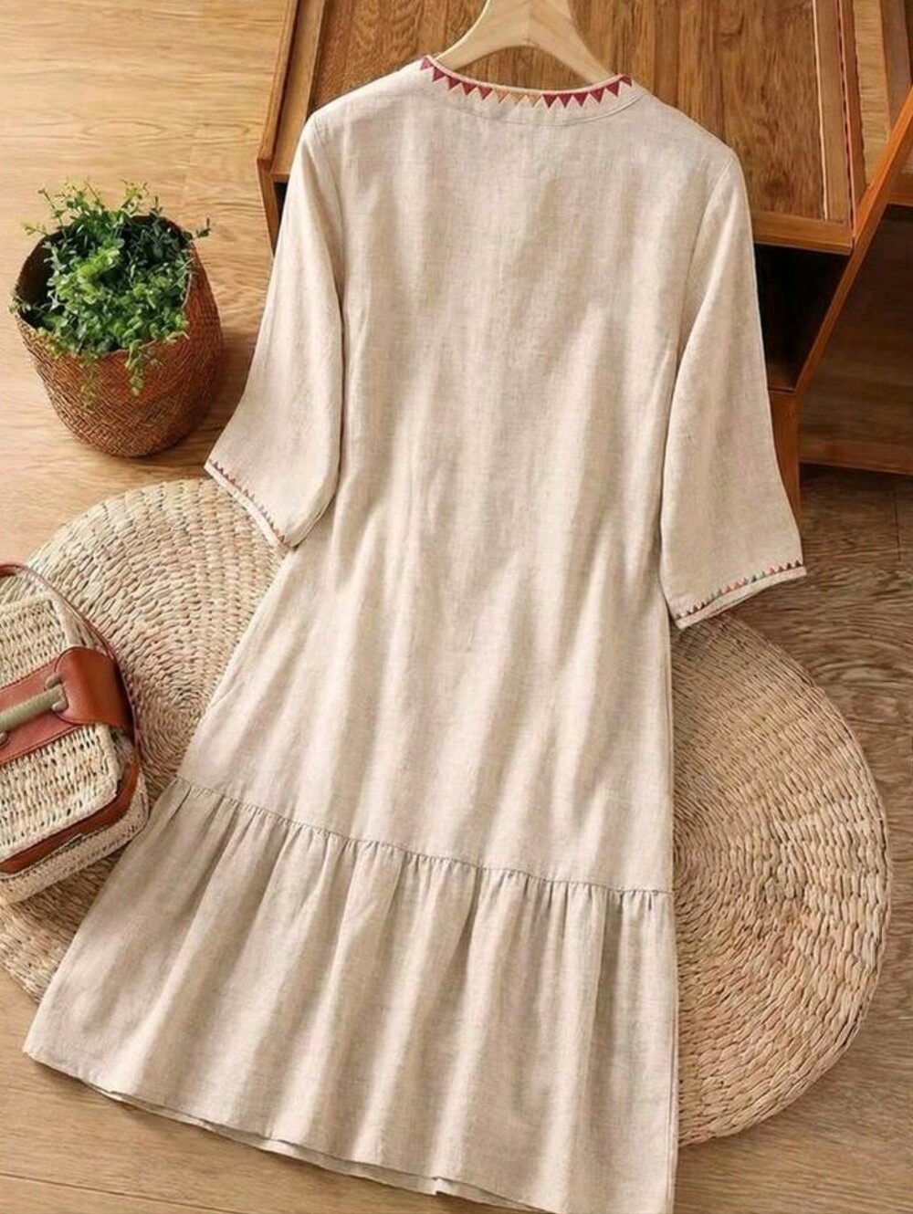Women's Casual Round Neck Open-Front Button-Down Printed Short-Sleeved - Picture 2 of 6